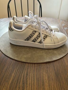 adidas White Sneakers with Black Leopard Stripes